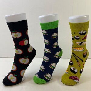 Unisex Novelty Fun Sushi Apple Burgers Crew Socks Food Prints Patterns 3-Pack